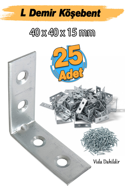 Badem10 Kalın (25 ADET) Metal Köşebent 40x40x15 mm L Demiri Gönye Mobilya Duv...