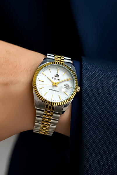 Bentini ALTIN RENK Orijinal 2 yıl garantili çelik erkek kol saati ve bileklik