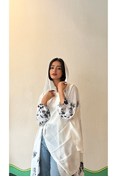 AYA MWT517 - Black and white floral print abaya