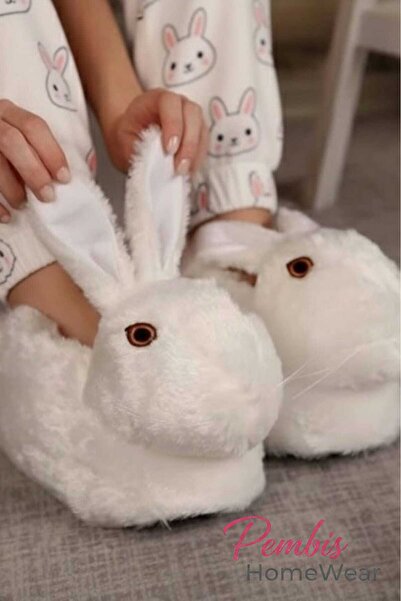 PEMBİŞ HOMEWEAR Kadın Beyaz Panduf Terlik
