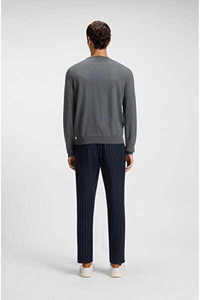 BOSS Men's Basic Wool Round Neck Gray Sweater 50476364-030