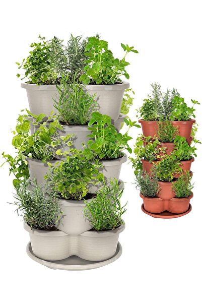 Generic Amazing Creation 5-Layer Stackable Vertical Planter (Off-White) - Polypropylene