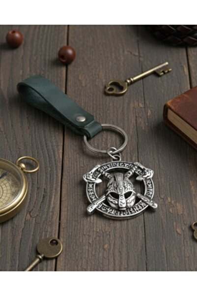 E&F Takı Sparta Warrior Design Keychain Khaki Real Leather Keychain Accessory Gift Keyring