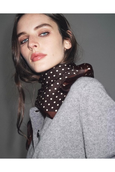 Bessence Jewelry Co Vintage Dot Silk-Touch Kadın Fular – 70X70 CM, Kahve & Ekru