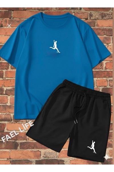 FAEL LİFE طقم تي شيرت وشورت واسع للجنسين بطباعة لاعب كرة القدم