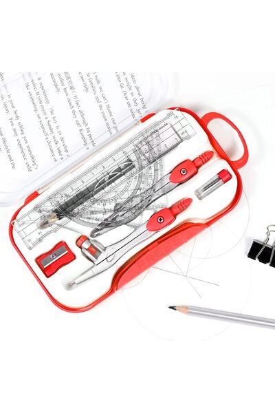 fitto مجموعة رسم رياضيات - مجموعة أدوات هندسية كاملة مع بوصلة ومنقلة ومسطرة