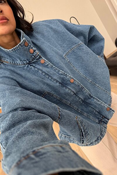 SHILSEE BEUTİQUE Women's Bat Sleeve Denim Jacket Blue