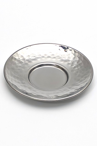 Binbir Trend Stainless Steel Hammered Tea Plate 10 cm – Options for Sets of 6 / 12 / 50 / 100