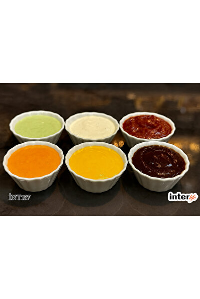 İnterlife 6lı Mini Porselen Sosluk Reçellik Sunumluk Seti 7 Cm Yuvarlak Porse...