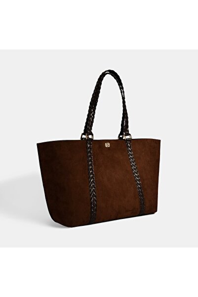 Desa Women's Brown Knitted Patterned Shoulder Bag