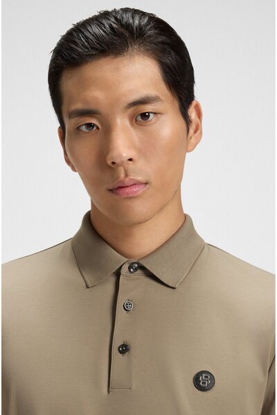 BOSS Men's Polo Neck Button Closure Short Sleeve Light Brown Polo Neck T-Shirt 50520297-245