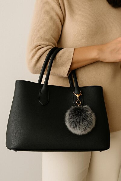 Bellinzona Kırçıllı Siyah Ponpon Anahtarlık & Çanta Charm