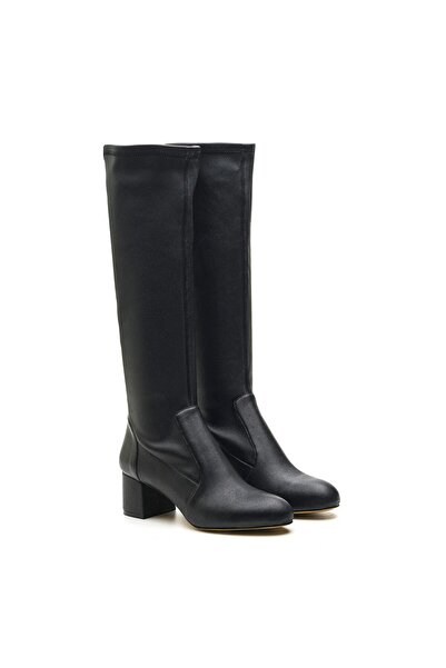 Sofia Baldi Flex Black Genuine Leather Women's Heel Boots