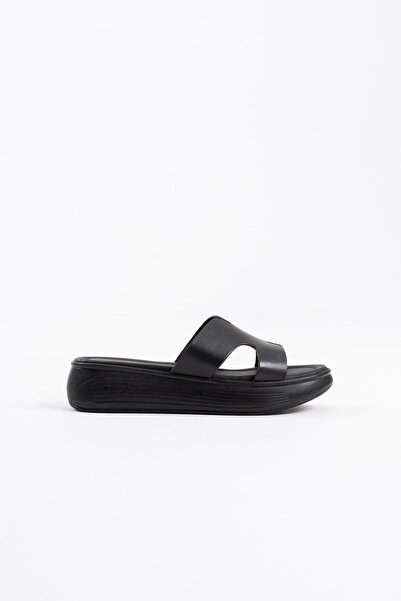 Abacca Borlina Black Genuine Leather Slippers