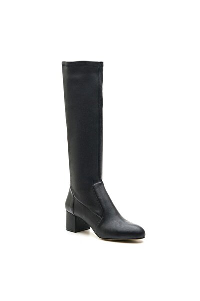 Sofia Baldi Flex Black Genuine Leather Women's Heel Boots