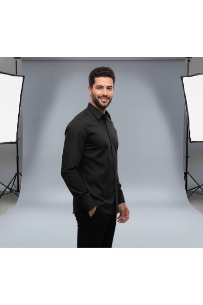 secret touch Men's Slim Fit Slim Fit Long Sleeve Poplin Shirt