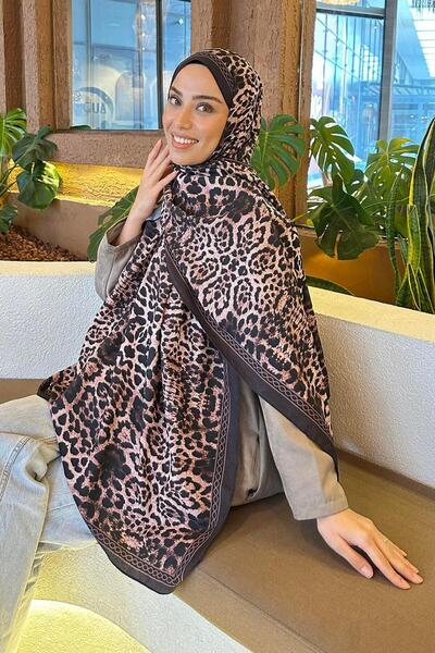 lamelif Leopar Desen Bambu Şal Acı Kahverengi