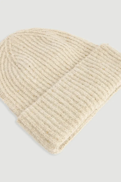 Gusto Sequin Knitted Beanie - Beige