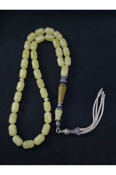 sarıyer silver Nakkaş İmame Craftsmanship Amber Prayer Beads 33 Stones Silver Tassel and Spacer