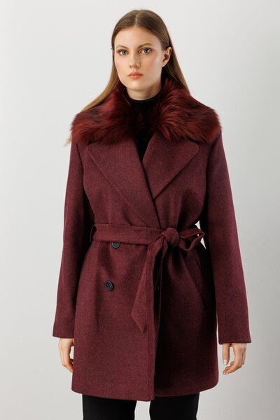 Ekol Yakası Kürklü Büyük Beden Kaban