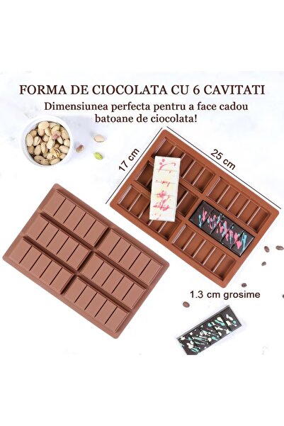 Salestore.ro Chocolate silicone mold model: 6 chocolate Dubai molds, 25x17x1.3 cm, Enjoy and create DIY, Brown