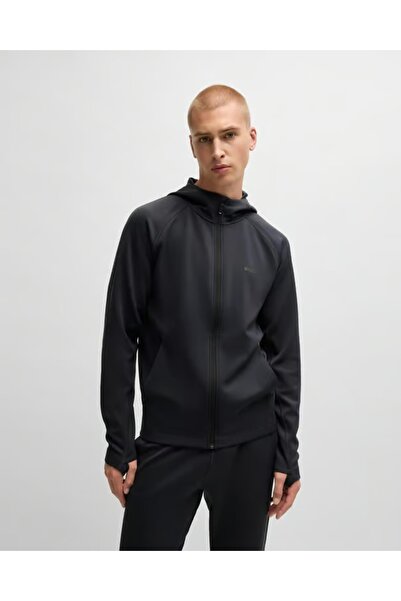 BOSS Erkek Normal Kalıp Kapüşonlu Uzun Kollu Esnek Kumaş Lacivert Sweatshirt ...