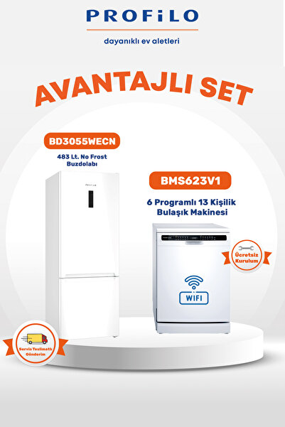 Profilo 2'li Buzdolabı (BD3055WECN) + Bulaşık Makinesi (BMS623V1) Set