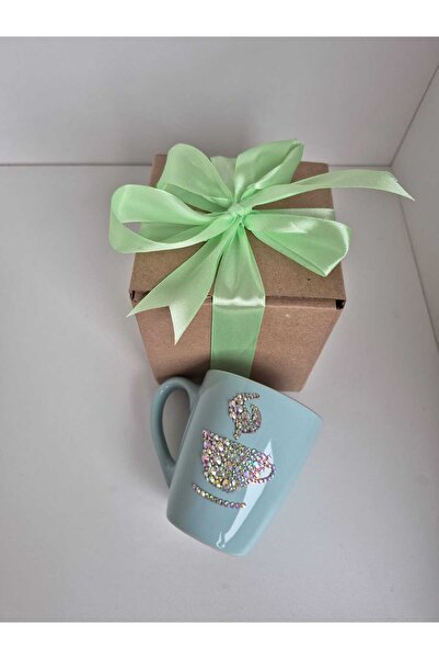 OEM Mint green mug with AB crystals in the shape of a coffee cup 150 ml