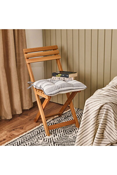 KUT FLY وسادة كرسي مخططة سميكة بمنحنيات ناعمة وأنيقة - إكرو / أسود - 43x43 سم