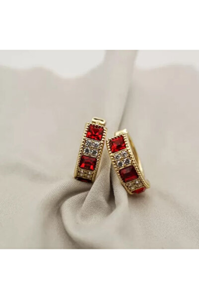 XUPING JEWELRY Round earrings with white and red zirconia stones, 18k gold plated