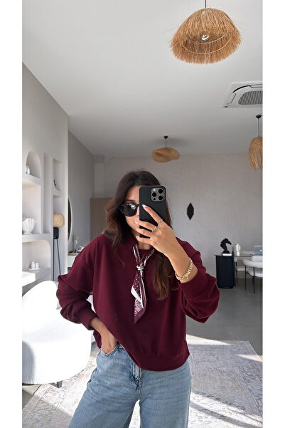 Buket Teke Burgundy Ribbed Knit Scarf Sweatshirt