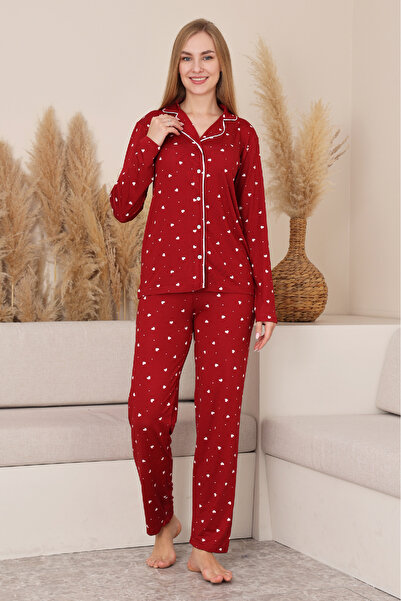 Enisena Women's 100% Cotton Milan Soft Pajama Set-Collar with Placket-Buttoned Through-Printed-12422