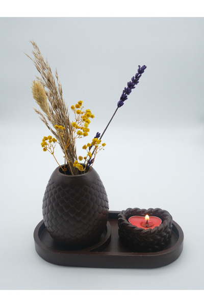 ATEŞLER HEDİYELİK طقم مزهرية زخرفية بنية اللون