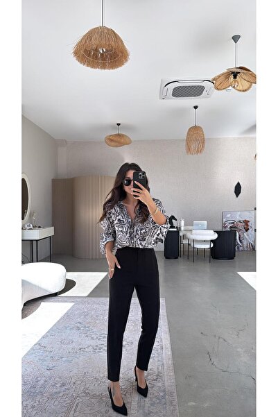 Buket Teke Black Zr Model Waist Detailed Fabric Trousers