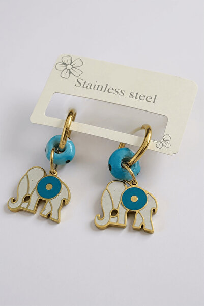 TAKIŞTIR Gold Color Elephant Figured Steel Earrings (Pair)