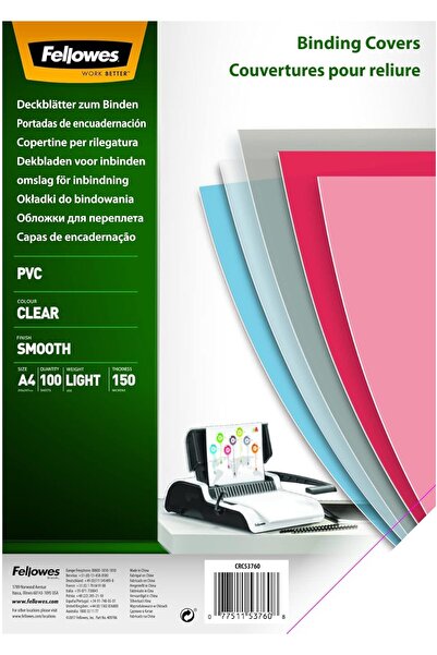 Fellowes Transparent PVC Binding Covers 150 Micron A4 Pack of 100 (5376001)
