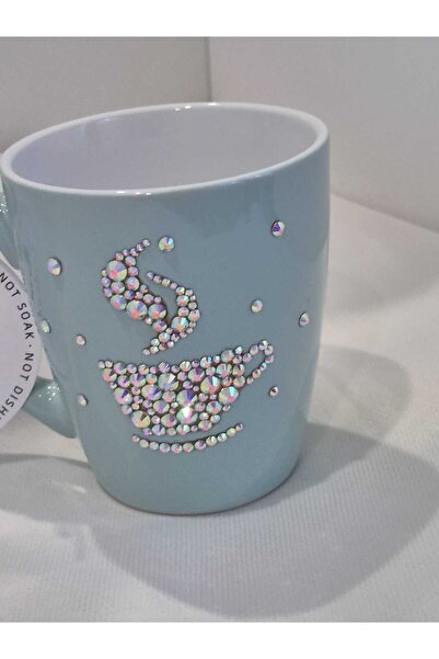 OEM Mint green mug with AB crystals in the shape of a coffee cup 150 ml