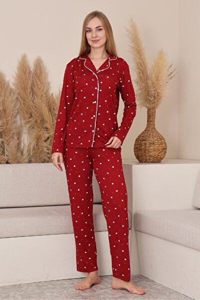 Enisena Women's 100% Cotton Milan Soft Pajama Set-Collar with Placket-Buttoned Through-Printed-12422