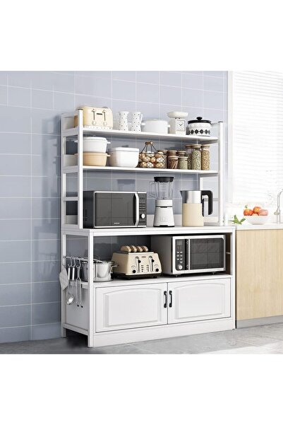 KEKE خزانة تخزين متعددة الأغراض، خزانة جانبية للمطبخ، لون أبيض، 100 * 40 * 158 سم، خشب أبيض