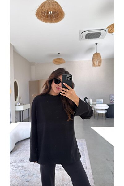 Buket Teke Mânecă lungă neagră basic Bumbac tricou