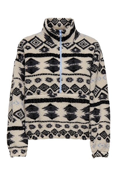 ONLY Onljanne Life Aztec Teddy L/S Zip Cc Swt Women's Gray Sweatshirt - 15267415