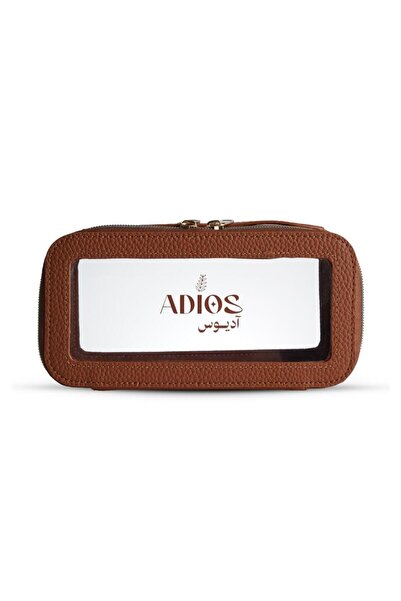Adios Adios transparent makeup bag with a leather front