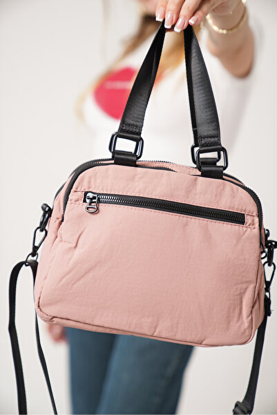 Solo Bag Women's Multi-Compartment Waterproof Crinkle Casual Pink Crossbody Hand and Shoulder Bag