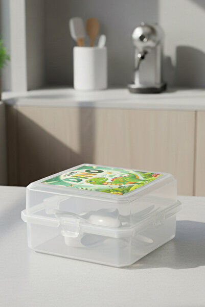 4 Compartment Feeding Box - School Feeding Container with Spoon and Fork Set
