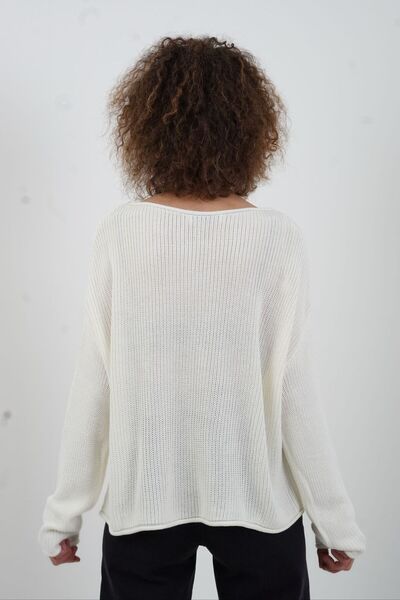 Zelish My Sister Πουλόβερ με λαιμόκοψη κρεμ βασικό πλεκτό πουλόβερ