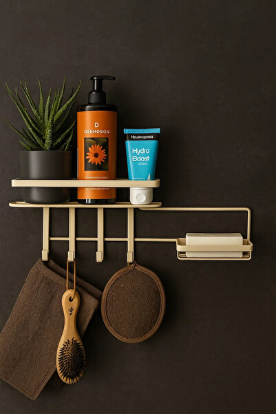 Magic Objects Αυτοκόλλητο οργανωτήρα μπάνιου σε χρώμα κρέμας, θήκη σαμπουάν για ντους με θήκη για σαπουνάκι, ράφι μπάνιου