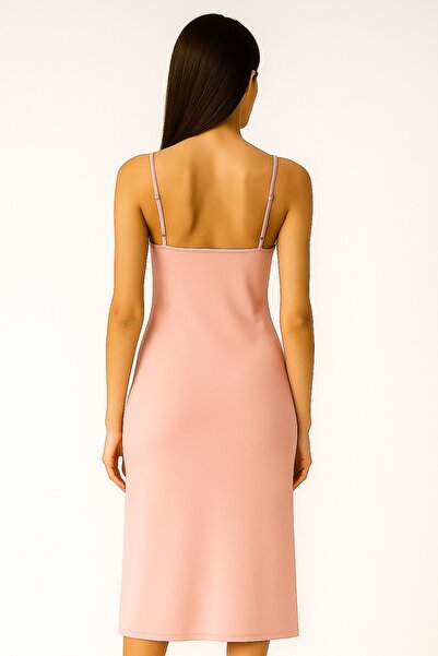 Kallisto Pink V-Neck Adjustable Strap Polyamide Dress - Slim Fit