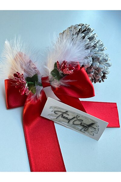 TrendCraft Kırmızı Renk Yılbaşı Özel Tasarım İşlemeli Klipsli Toka