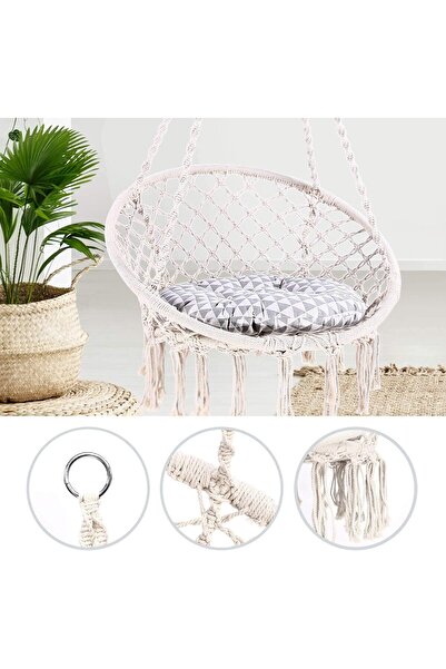 e world unbox happiness Agility Hammock Chair Macrame Swing - Hanging Cotton Rope Hammock Chair (Beige + Kits)