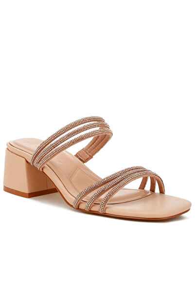 london Rag Women Rhinestones Embellished Slip On Sandals in Nude